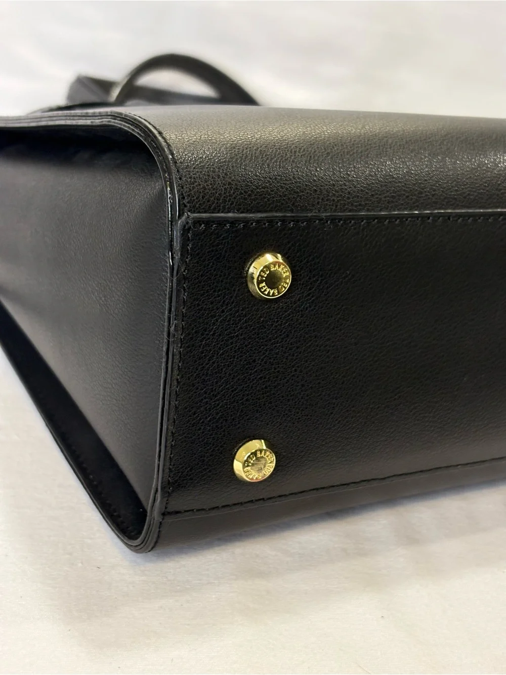TED BAKER Black Leather Structured Satchel with Gold Buckle LIKE NEW $450